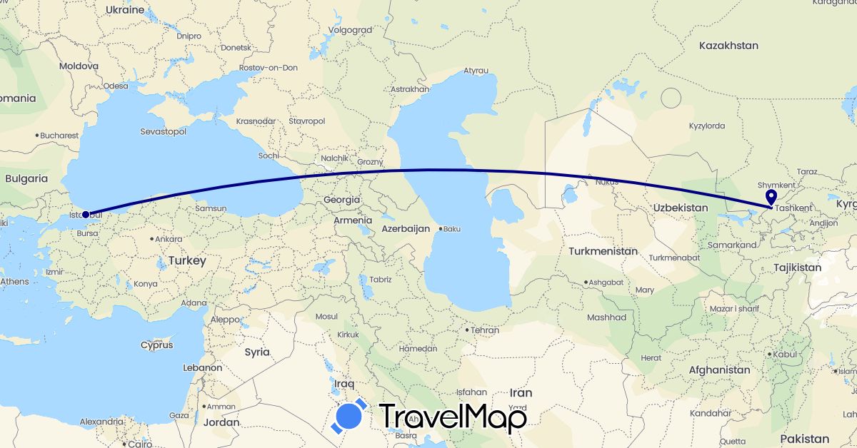 TravelMap itinerary: driving in Turkey, Uzbekistan (Asia)